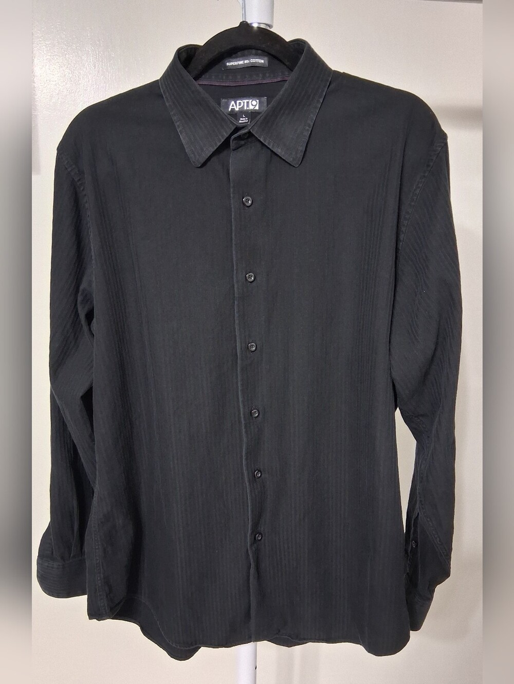 Apt. 9 Men’s Black Textured Long-Sleeve Dress Shirt Size Large